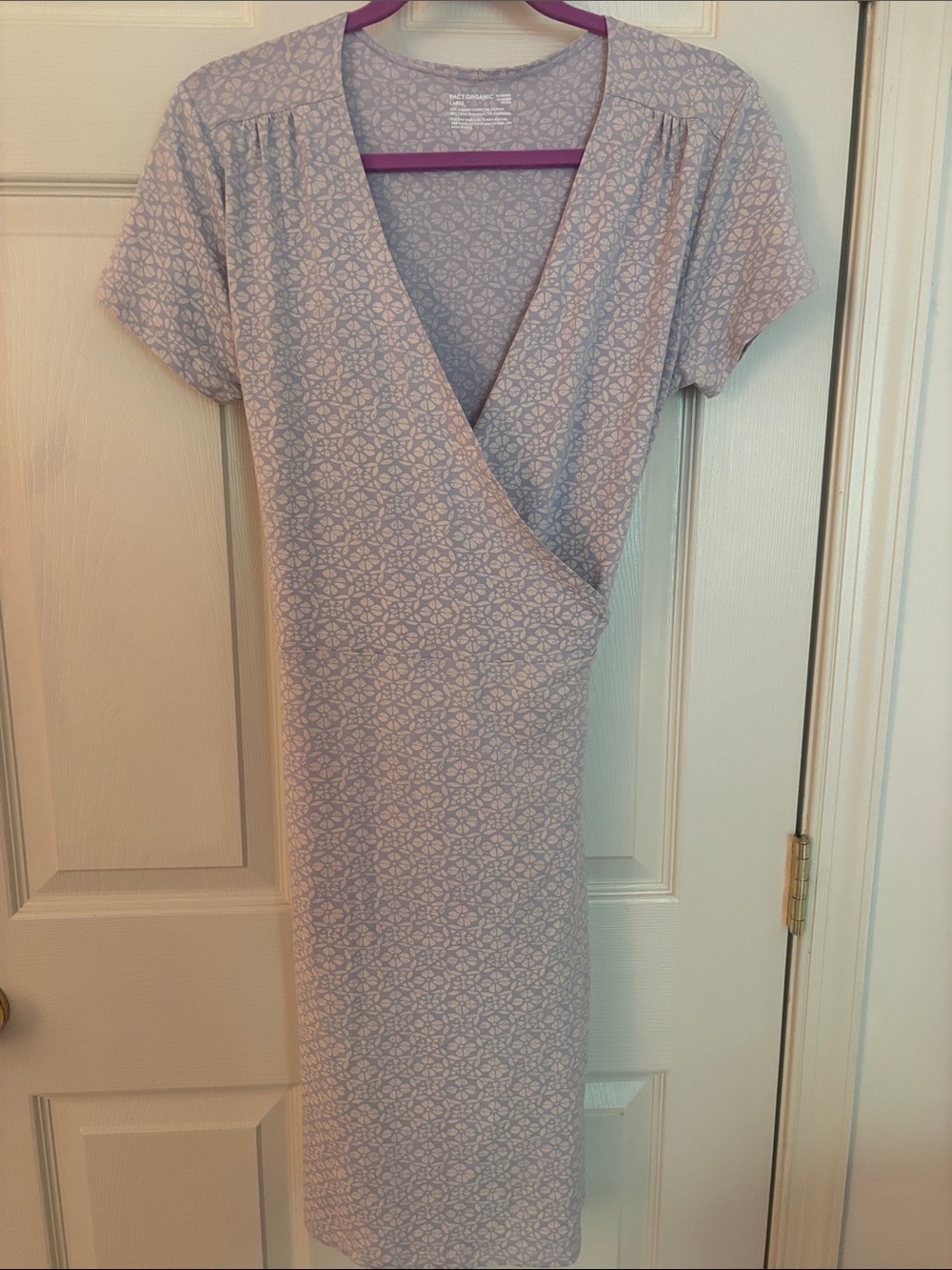 Lavender Short-Sleeve Faux-Wrap Midi Dress